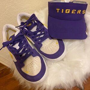 LSU Nike Visor and Nike SB White and Purple Sneakers